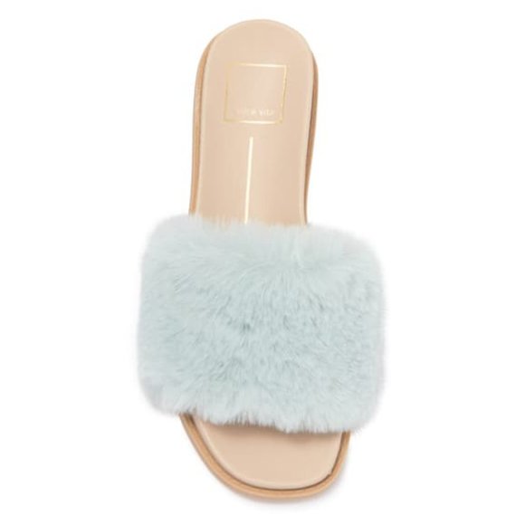 NEW Dolce Vita Women Gwynn Faux Fur Slide Sandal Slipper Aqua - Picture 4 of 5